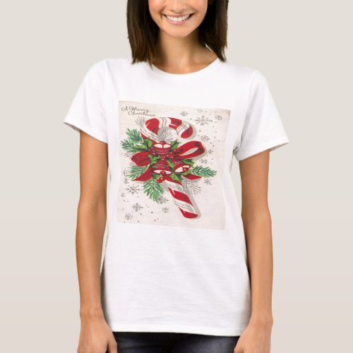Vintage Merry Christmas Candy Cane T_Shirt