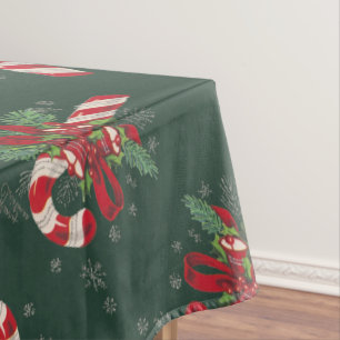Vintage Merry Christmas Candy Cane Tablecloth
