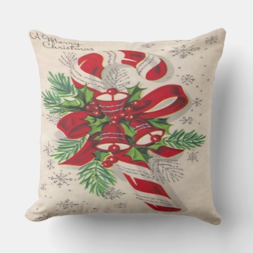 Vintage Merry Christmas Candy Cane Throw Pillow