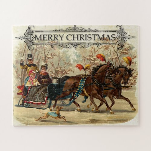 Vintage Merry Christmas Carriage Ride Jigsaw Puzzle