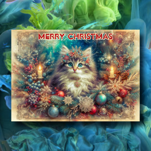 Vintage Merry Christmas Cat with Scripture Holiday Card