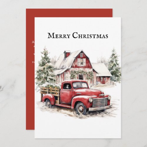 Vintage Merry Christmas Country Truck Snow Holiday Card