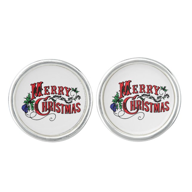 Vintage Merry Christmas Cufflinks (Front)