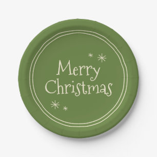 Vintage Merry Christmas Cute & Simple Green Paper Plates