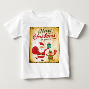 Vintage Merry Christmas Daning Santa and Elf Baby T-Shirt