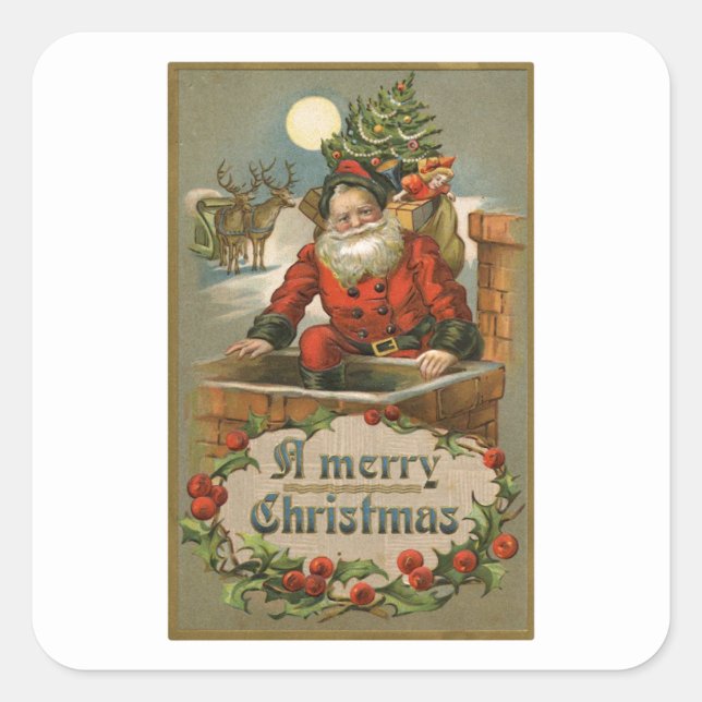 VINTAGE MERRY CHRISTMAS ENVELOPE SEAL STICKER (Front)