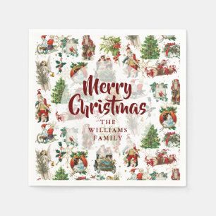 Vintage Merry Christmas Family Name Festive Napkins