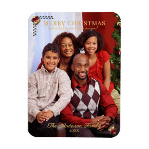Vintage Merry Christmas Family Photo Greeting Magnet