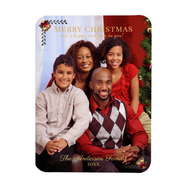 Vintage Merry Christmas Family Photo Greeting Magnet (Vertical)