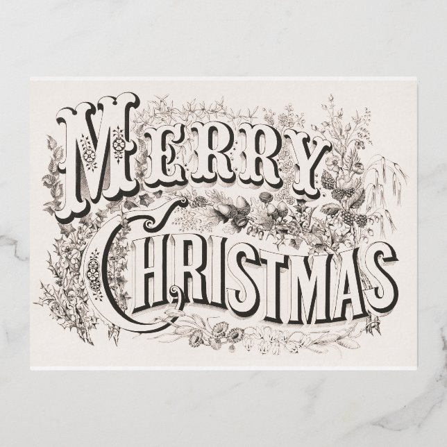 Vintage Merry Christmas Foil Invitation Postcard (Front)