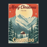 Vintage Merry Christmas from Colorado Holiday Postcard<br><div class="desc">Send festive greetings with this vintage-inspired 'Merry Christmas from Colorado' postcard. Featuring a retro mountain scene and classic holiday charm, this postcard captures the beauty of Colorado's winter landscapes. Perfect for anyone who loves vintage designs or the Colorado Rockies, this card adds a nostalgic touch to your holiday wishes. Order...</div>
