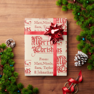 Vintage Merry Christmas From Custom Name Wrapping Paper
