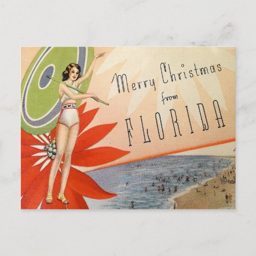 Vintage Merry Christmas from Florida beach girl Postcard