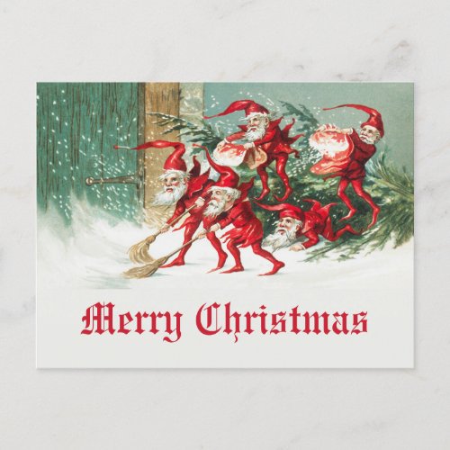 Vintage Merry Christmas Funny Santa Elves Postcard