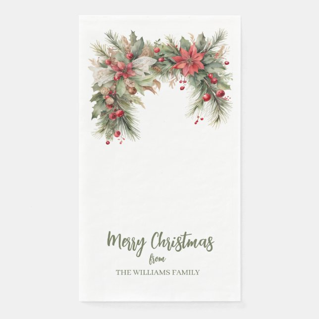 Vintage Merry Christmas Garland Paper Guest Towels (Front)
