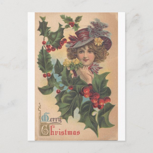 Vintage Merry Christmas Gibson Girl Postcard (Front)
