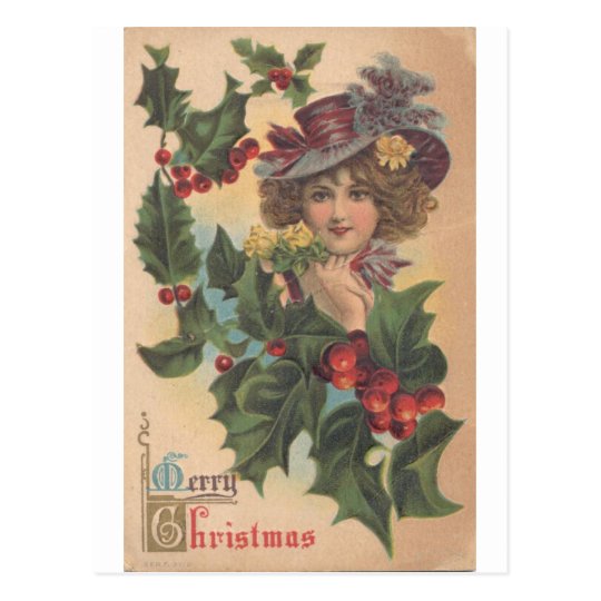 Vintage Merry Christmas Gibson Girl Postcard | Zazzle