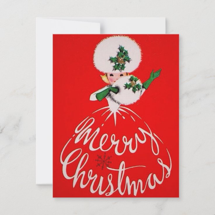 Vintage Merry Christmas Girl Holiday Card | Zazzle