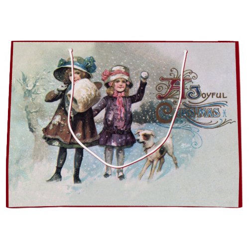 Vintage Merry Christmas Girl with Jack Russell Large Gift Bag