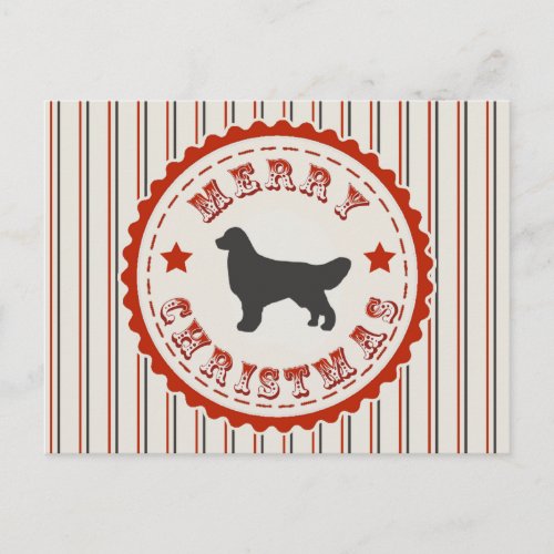 Vintage Merry Christmas Golden Retriever Dog Logo Holiday Postcard