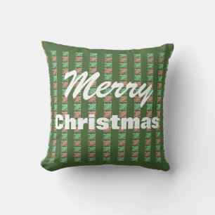 Vintage Merry Christmas Green Checkered Throw Pillow