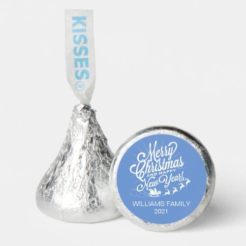 Vintage Merry Christmas Happy New Year Blue Hersheys Kisses