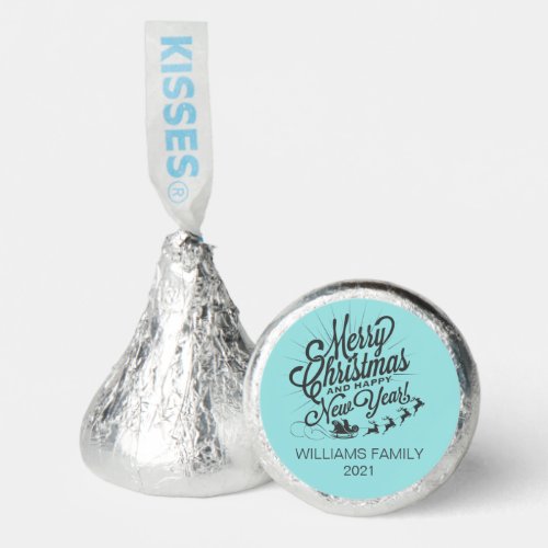 Vintage Merry Christmas Happy New Year Blue Hersheys Kisses