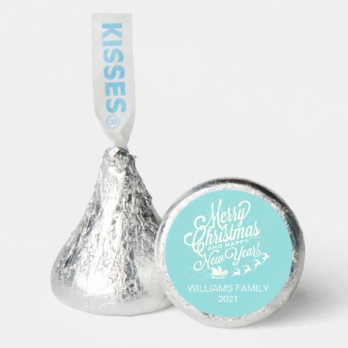 Vintage Merry Christmas Happy New Year Blue Hersheys Kisses