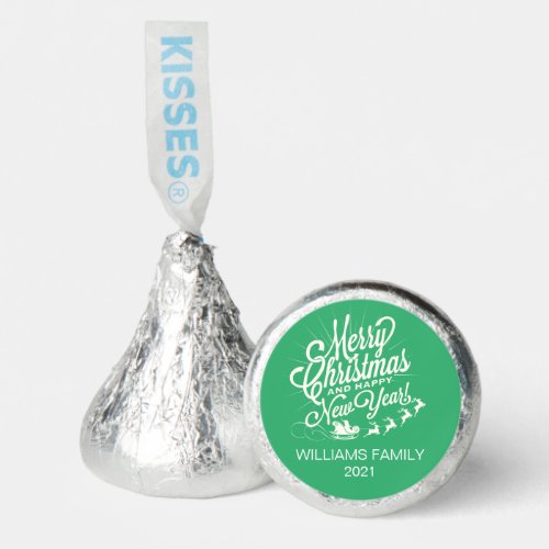 Vintage Merry Christmas Happy New Year Green Hersheys Kisses