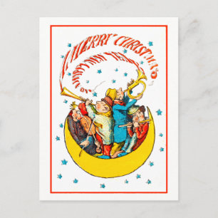 Vintage Merry Christmas Happy New Year in the Moon Postcard