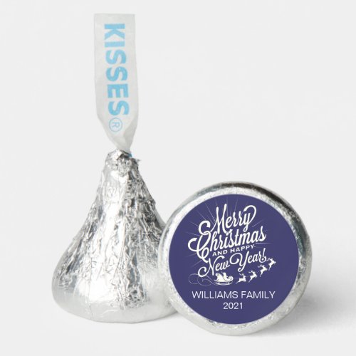 Vintage Merry Christmas Happy New Year Navy Blue Hersheys Kisses