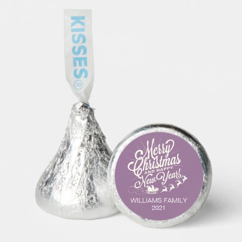 Vintage Merry Christmas Happy New Year Purple Hersheys Kisses