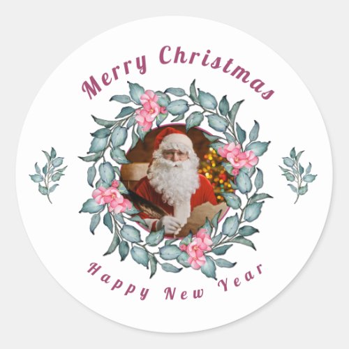 Vintage Merry Christmas Happy New Year Santa Claus Classic Round Sticker