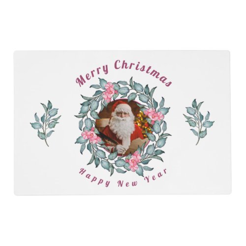 Vintage Merry Christmas Happy New Year Santa Claus Placemat