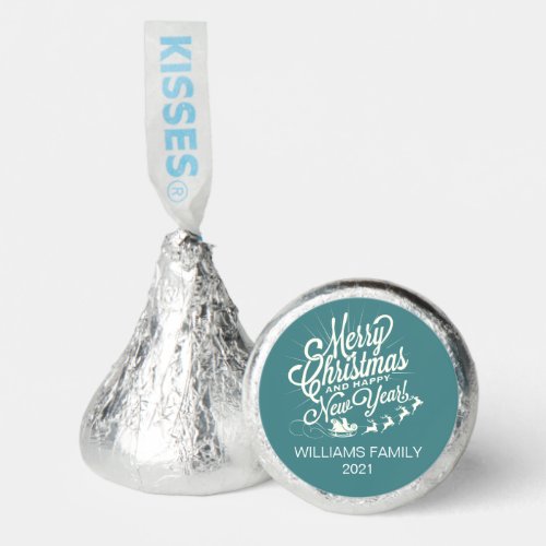 Vintage Merry Christmas Happy New Year Teal Hersheys Kisses