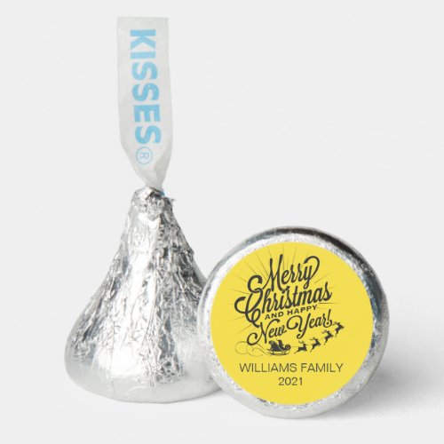 Vintage Merry Christmas Happy New Year Yellow Hersheys Kisses