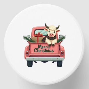 Vintage Merry Christmas Highland Cow in Pink Farm Mini Candle Favors
