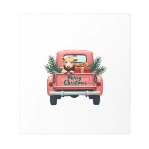 Vintage Merry Christmas Highland Cow in Pink Farm Notepad