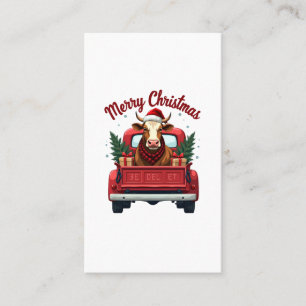 Vintage Merry Christmas Highland Cow Red Truck Hol Business Card