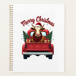 Vintage Merry Christmas Highland Cow Red Truck Hol Planner