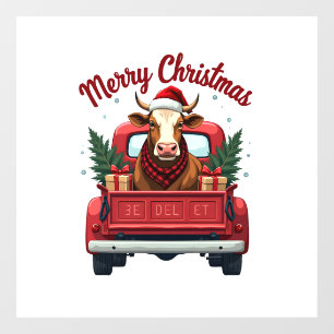 Vintage Merry Christmas Highland Cow Red Truck Hol Window Cling