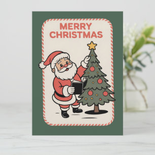 Vintage Merry Christmas Holiday Santa Reading Card