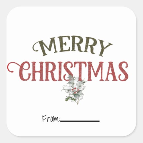 Vintage Merry Christmas Holidays Holiday Type Square Sticker