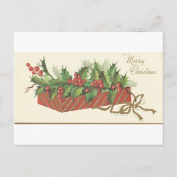Vintage Merry Christmas Holly Holiday Postcard by Gypsify at Zazzle