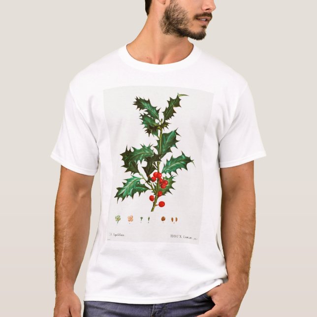 Vintage Merry Christmas Holly Mistletoe T-Shirt (Front)