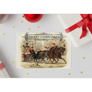 Vintage Merry Christmas Horse Sleigh Ride Holiday Postcard
