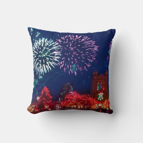 Vintage Merry Christmas Lights Pattern Festival Throw Pillow