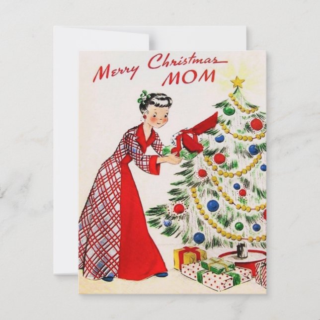 Vintage Merry Christmas Mom Holiday Card (Front)