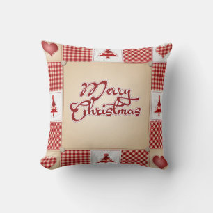 Vintage Merry Christmas Ornament Pattern Throw Pillow