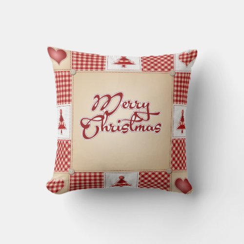 Vintage Merry Christmas Ornament Pattern Throw Pillow